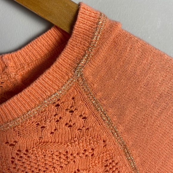 Anthropologie MOTH Women's‎ Peach Open Crochet Long Sleeve Lightweight Sweater S - Picture 3 of 11